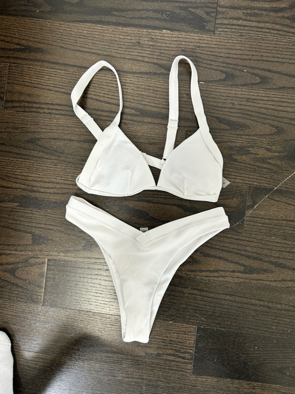 SHEIN White Ribbed V‑Front Bikini Set
